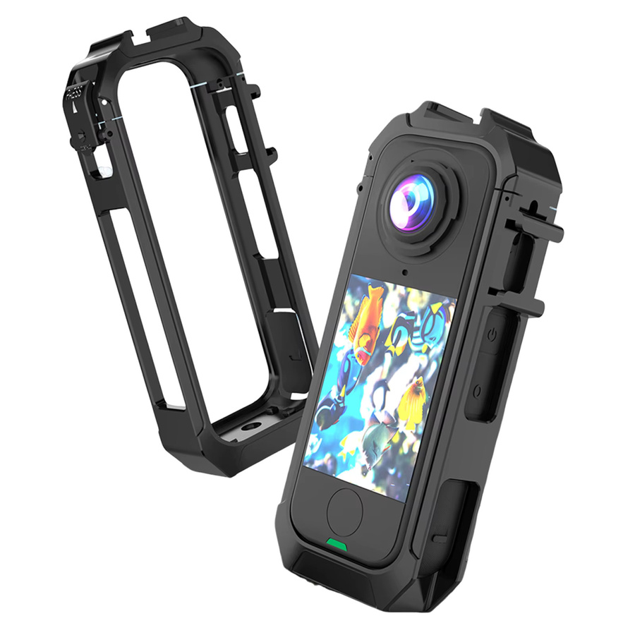 MOJOYCE PC-Schutzrahmen für Insta360 X4 Air Actionkamera mit magnetischem Schnellverschluss, 1/4-Zoll-Gewinde und Cold-Shoe-Halterung in Schwarz - Bild 4