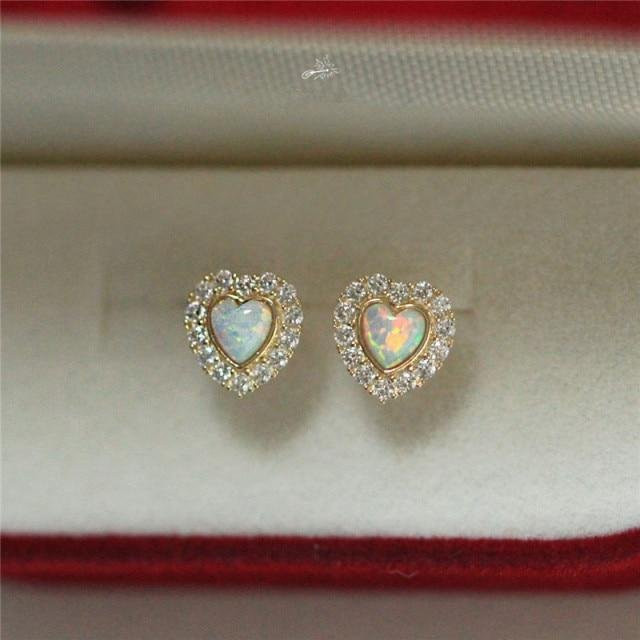 Ohrstecker 925 Sterling Silber, Kristall-Opal-Herz, Gold, Damen - Bild 1
