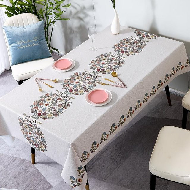 Wasserdichte rechteckige Tischdecke von Super Six in Weiß mit nordischem Grafikdesign aus Polyester und Baumwolle - Bild 1