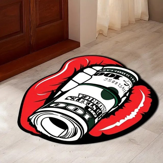VIKAMA Lippen-Kreativteppich in Rot, ovaler und rutschfester Teppich für Badezimmer, Schlafzimmer oder Wohnzimmer, B/T: 60 x 60 cm - Bild 1