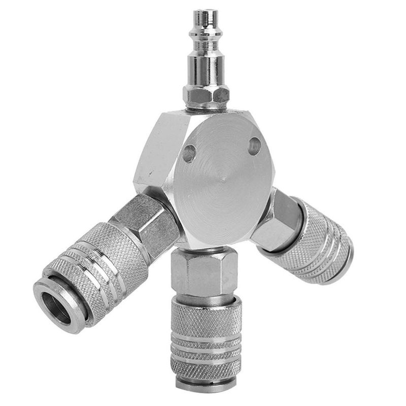 Luftschlauch Verteiler Schnellwechsler Set mit 3 Adaptern und Splitter aus Messing in Silber, 1/4 NPT - Bild 4