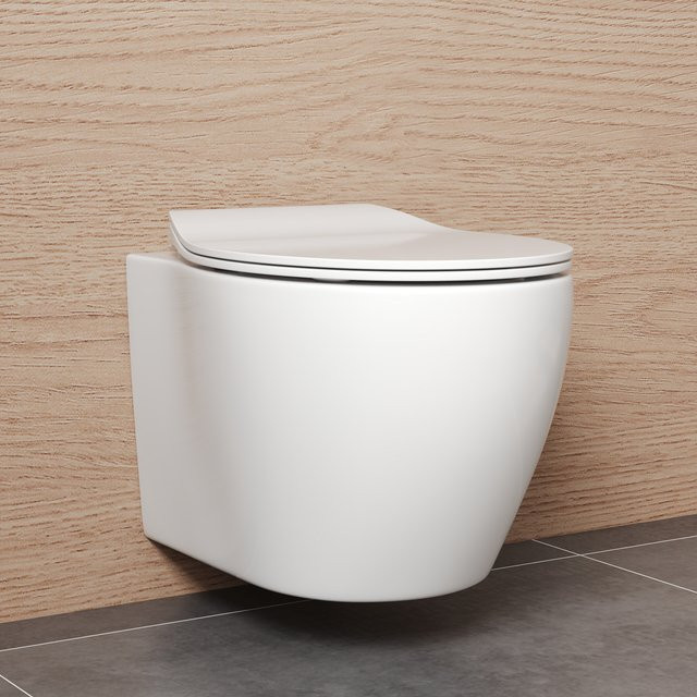DeerValley Randlose Hängetoilette aus Keramik mit 360 Grad Drehfunktion und Soft-Close Sitz in Weiß, Länge: 53 cm - Bild 1