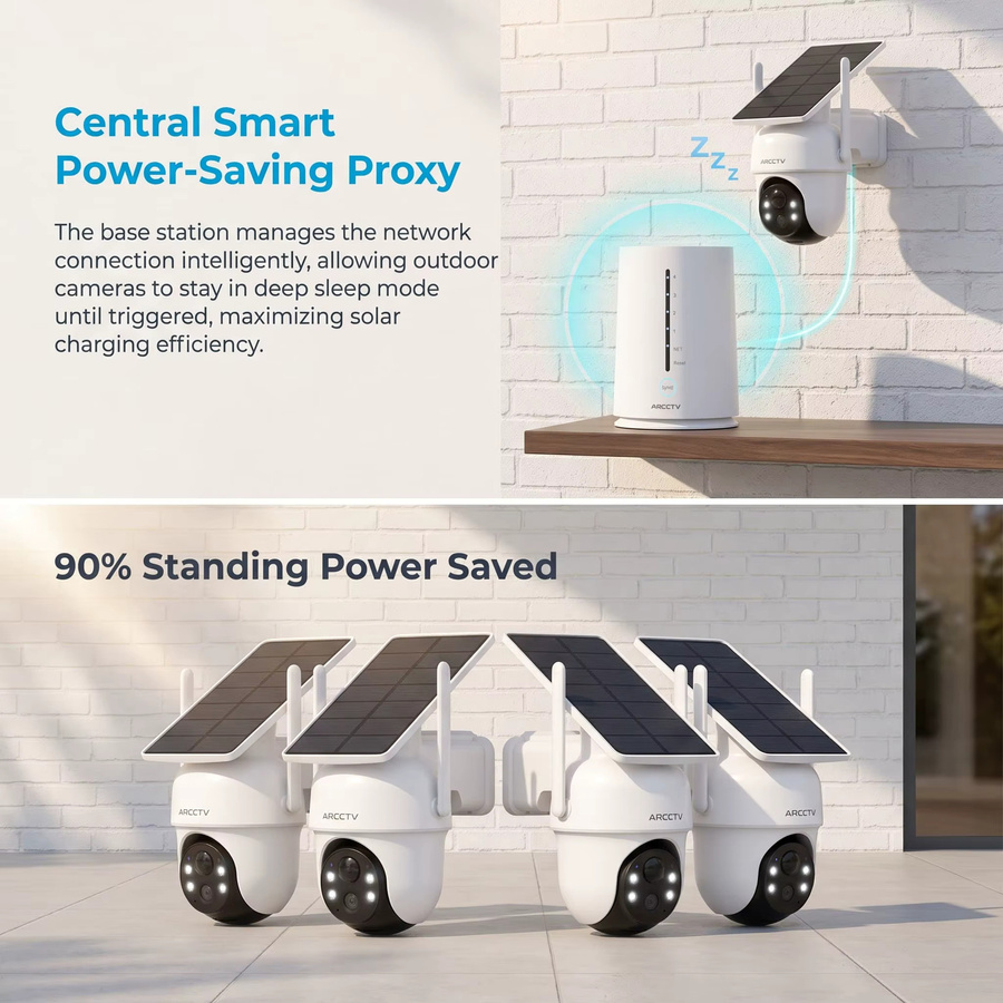 ARCCTV 4MP Solar Wifi Kamera Kit Outdoor Wireless Sicherheit Überwachung Set mit Sirene, Alarm, Humanoider Erkennung und Zwei-Wege-Audio in Weiß - Bild 2