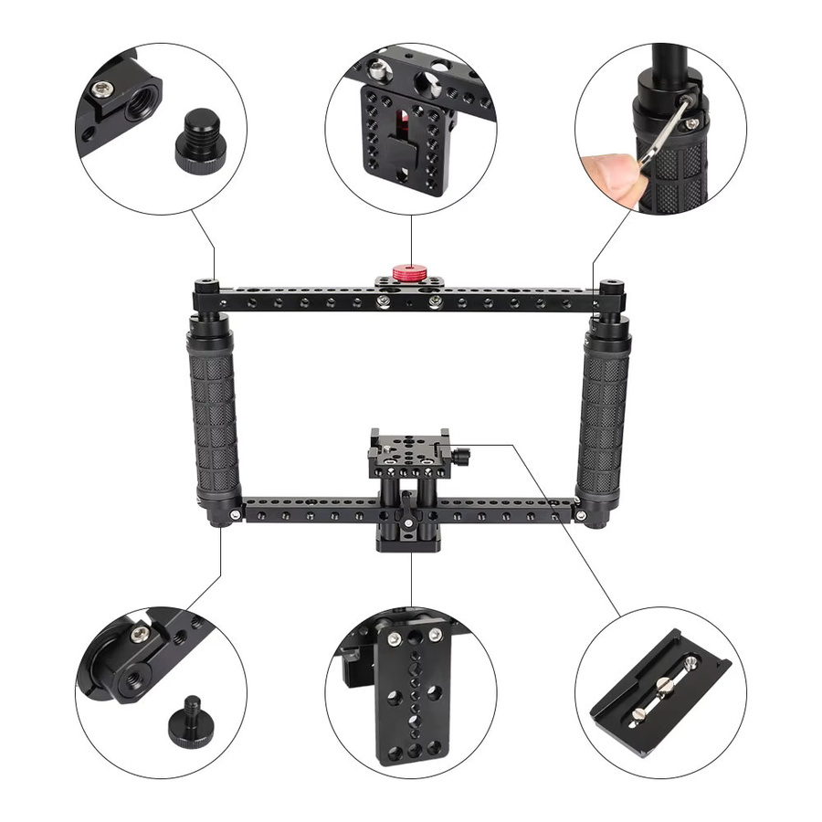 HDRiG C70 Cage Verstellbarer Handkäfig für Vollformat-DSLR-Kameras mit Stativplattenhalterung in Schwarz für Canon, Sony, Nikon, Panasonic und Fujifilm - Bild 2