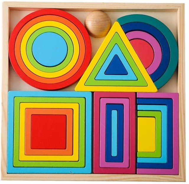 Binchi Montessori Holzbausteine Regenbogen Stapelbaustein, hellgrün, ab 4 Jahren - Bild 1