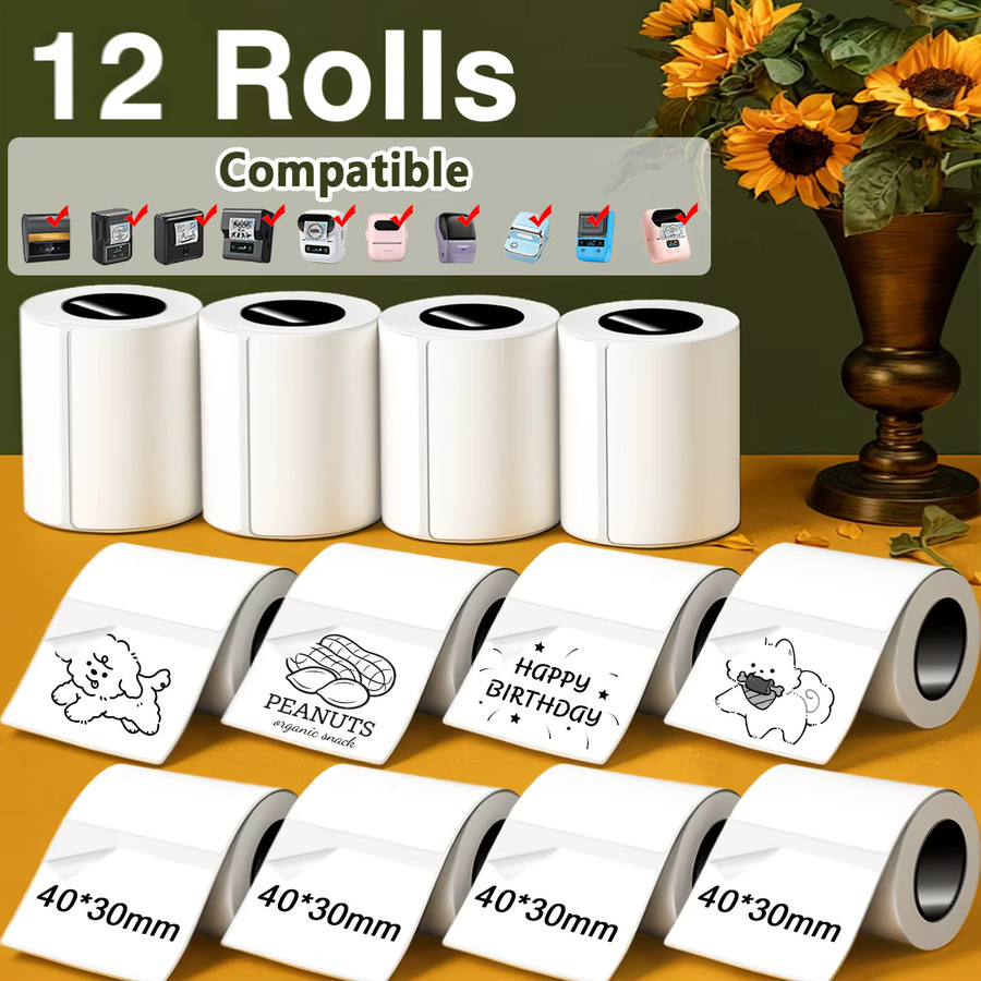 12 Rollen Phomemo Thermoetiketten in Weiß, 40 x 30 mm, kompatibel mit Phomemo M200, M210, M110, M120, M108, P50 und P80 - Bild 2