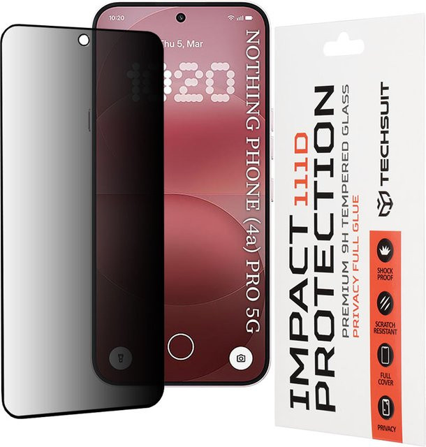 Techsuit Privacy Schutzfolie aus gehärtetem Glas für Nothing Phone (4a) Pro, transparent, Full Glue, 111D - Bild 1