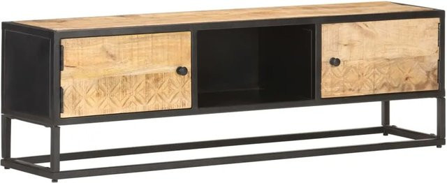 vidaXL TV-Schrank aus Mangoholz mit geschnitztem Muster in Braun, B/T/H: 130 x 30 x 40 cm - Bild 1