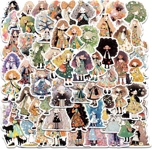 Rspctou Anime Cartoon-Mädchen Aufkleber, Bunt / Mehrfarbig, 10-teiliges Set - Bild 1