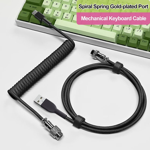 Kebidumei Spiralkabel für mechanische Tastaturen mit USB-C und Aviator-Anschluss in Schwarz oder Weiß - Bild 1