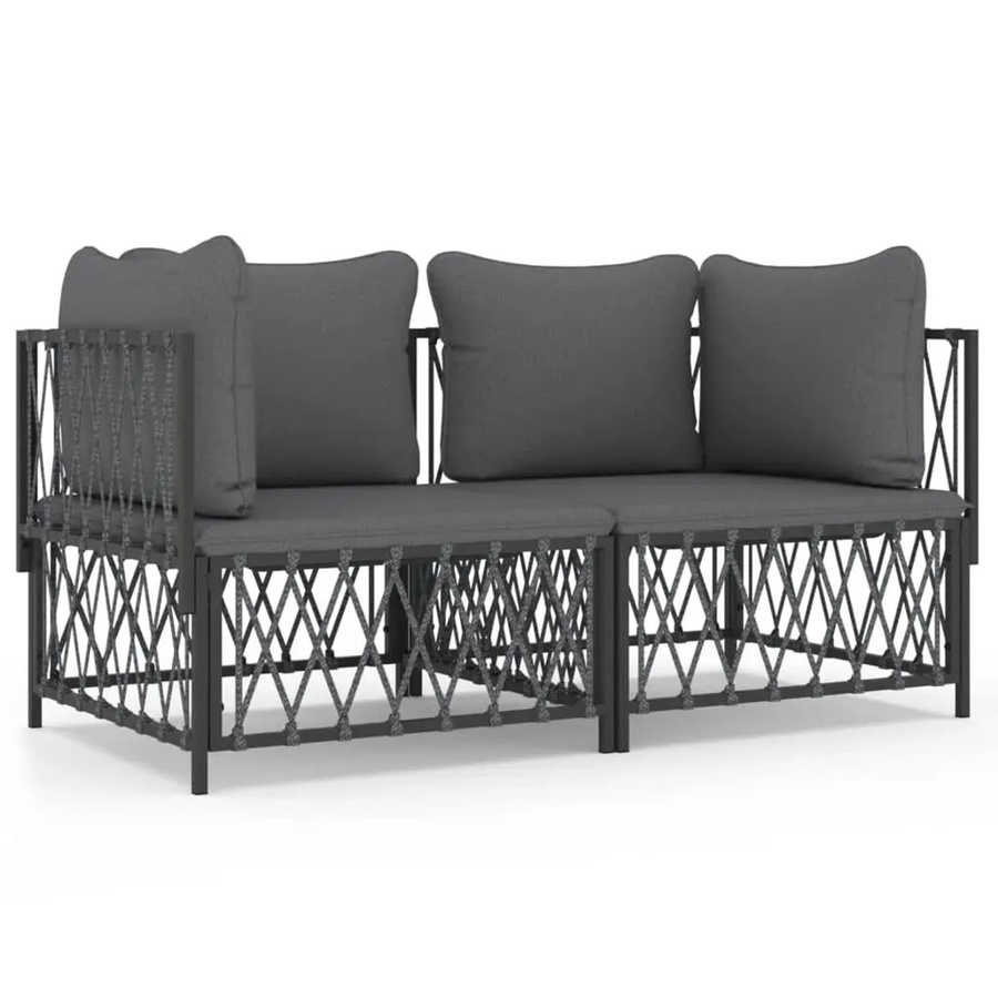 vidaXL 2-tlg Garten-Lounge-Set in L-Form aus pulverbeschichtetem Stahl mit Textilene und Kissen in Anthrazit - Bild 2