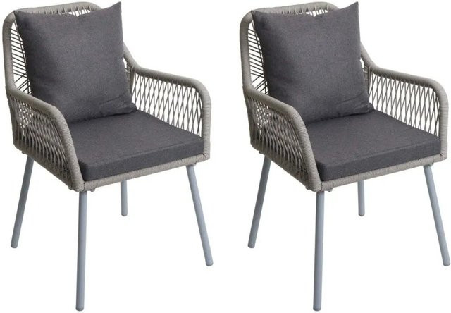 2er-Set MCW Gartenstuhl O12 aus Aluminium mit Seilgeflecht Rope in Grau und dunkelgrauen Polstern - Bild 2
