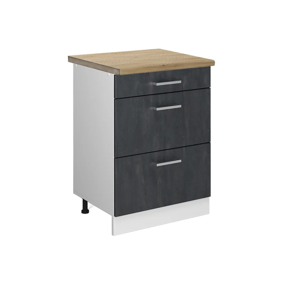Vicco Küchenunterschrank R-Line Schubladenschrank mit Arbeitsplatte in Schwarz Beton und Eiche, Breite: 60 cm - Bild 2