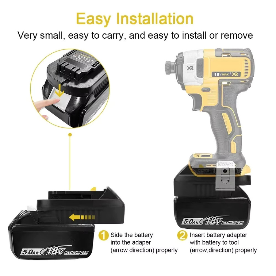 MT20DL Batterieadapter für Makita 18V Lithium-Akkus auf Dewalt 20V Elektrowerkzeuge, Schwarz - Bild 3