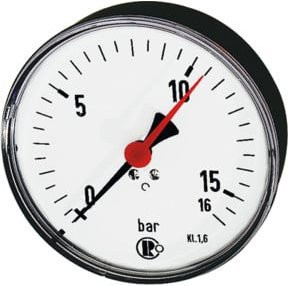 Riegler Standardmanometer aus Stahlblech mit G 1/4 hinten zentraler Anschluss, Messbereich 0-16,0 bar, Durchmesser 100 mm, Farbe Weiß - Bild 1