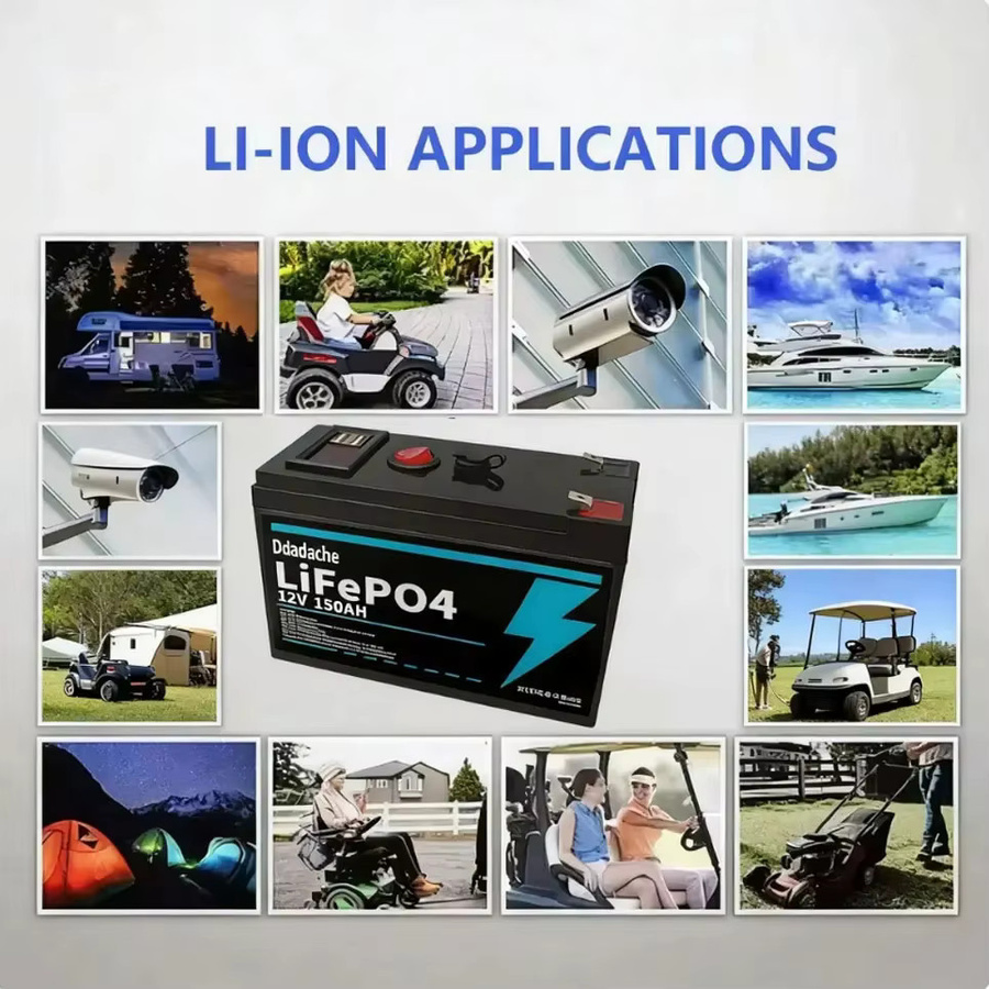 12V Lithium-Batterie 150Ah LiFePO4 mit integriertem BMS in Schwarz für USV, Kajak-Fischfinder, Solarmodule und Radio - Bild 3