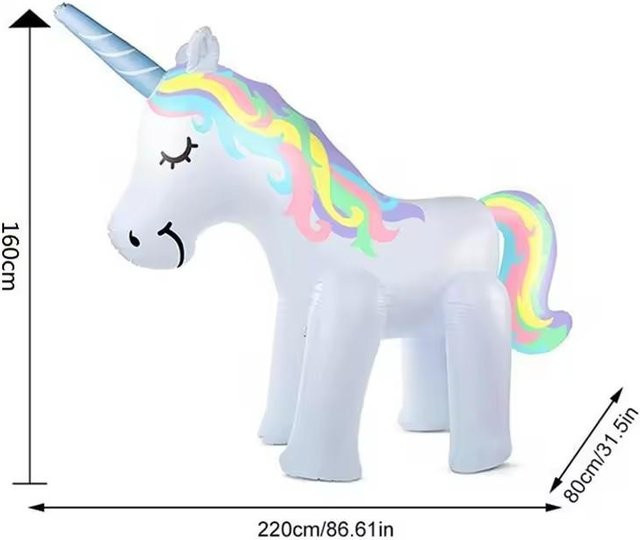 Binchi Outdoor Product Einhorn aufblasbares Wassersprüh-Poolspielzeug, Weiß, ab 4 Jahren - Bild 1