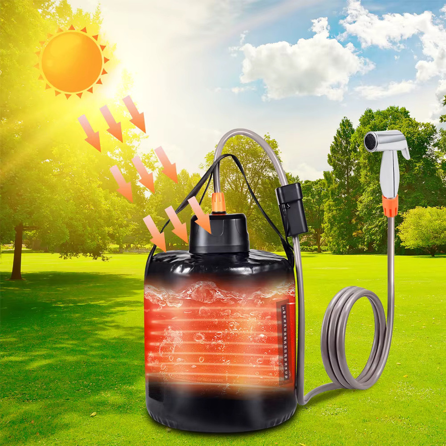 LOFAM Tragbare Campingdusche mit 20 l Solar-Heiztasche und wiederaufladbarer elektrischer Pumpe in Schwarz - Bild 2