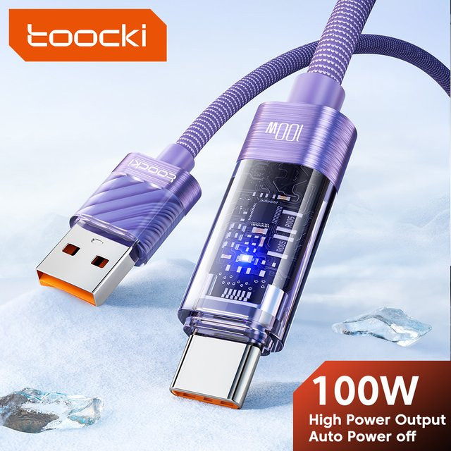 Toocki USB-C-auf-Typ-C-Schnellladekabel 100 W in Purple mit automatischer Abschaltung - Bild 1