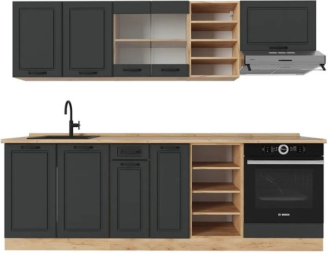 Vicco R-Line Küchenzeile Landhausstil in Anthrazit und Eiche, Breite: 240 cm - Bild 1