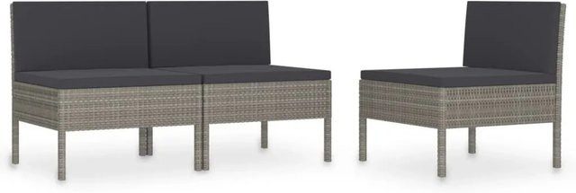 Furnicato Gartenstuhl Set aus 3 Stück aus Poly Rattan in Grau mit Auflagen - Bild 1