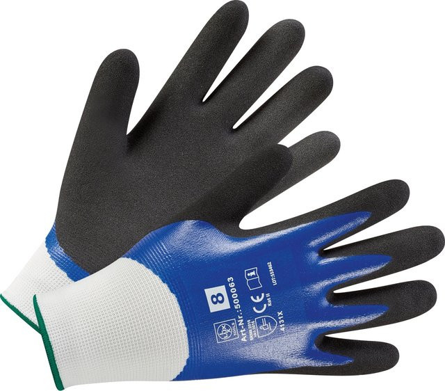 LUX-TOOLS Gartenhandschuh mit Nitril-Vollbeschichtung in Blau-Schwarz - Bild 1