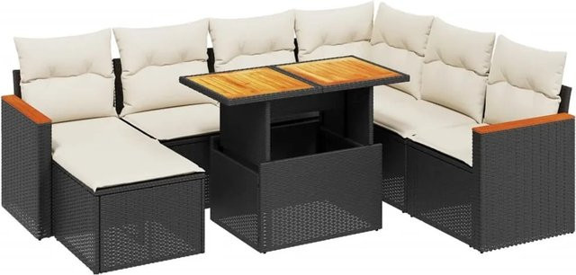 vidaXL 8-teilige Garten-Sofagarnitur aus Polyrattan in Schwarz mit Kissen und Couchtisch für Terrasse und Garten - Bild 1