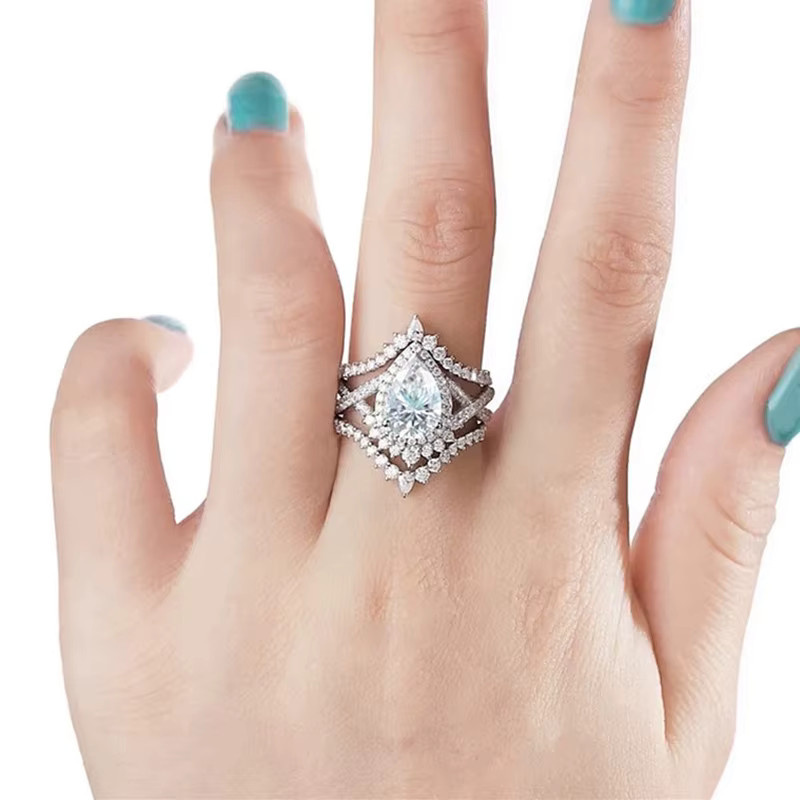 Huitan Ringe Set, Zirkonia, Kristall, Silber, Damen - Bild 2