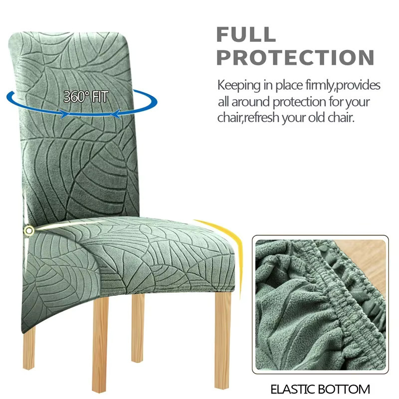 WANERQU Esszimmer Stuhl Abdeckung mit Jacquard-Blattmuster in Grün, elastische Sitzbezüge für Bankettstühle - Bild 3
