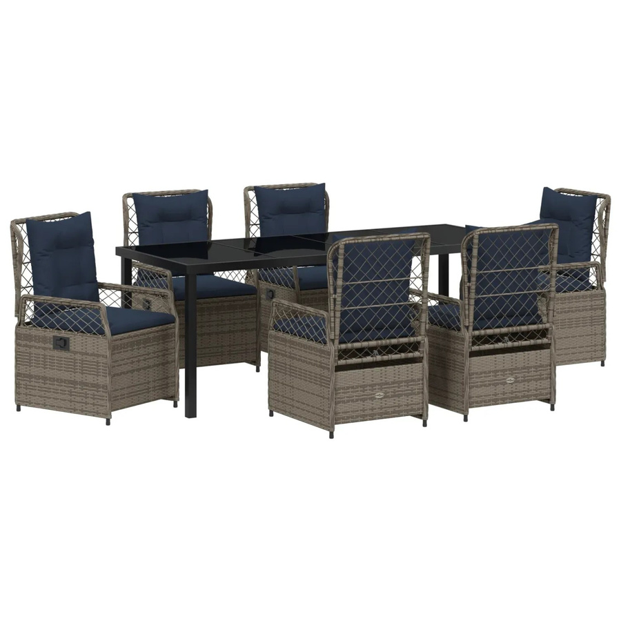 vidaXL Garten Essgruppe 7-teilig aus Poly-Rattan in Grau mit Glastisch - Bild 2