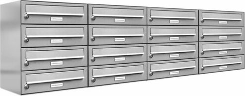AL Briefkasten für 16 Parteien, Aufputzmontage, Edelstahl, silberfarben, B/H/T: 76,6 x 46 x 27,5 cm - Bild 1