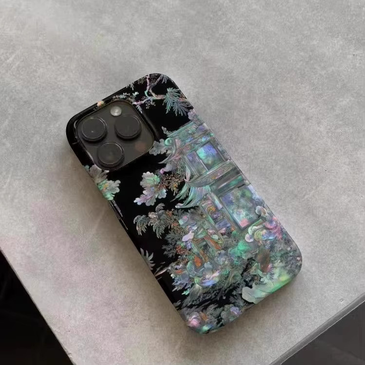 Handyhülle im traditionellen chinesischen Perlmutt-Lackware-Stil für iPhone 11 bis iPhone 17 Pro Max Plus, Farbe: Pink - Bild 3