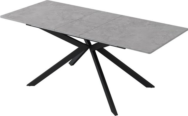 okwish Esstisch aus MDF und Metall in Marmoroptik Grau, ausziehbarer und erweiterbarer Tisch im modernen minimalistischen Design, B/T: 180 x 70 cm - Bild 1
