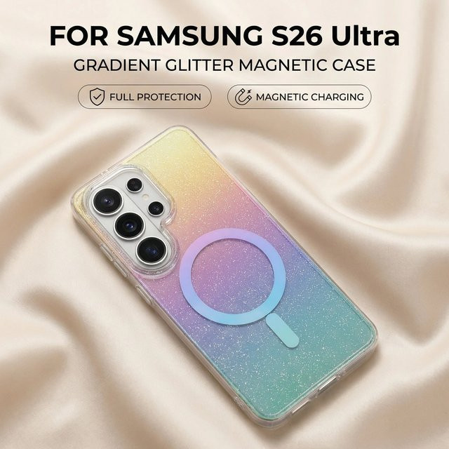 MagSafe Magnetische Kabellose Ladehülle mit Regenbogen Farbverlauf für Samsung S26 Ultra S25 Edge S24 S23 Plus FE in Multicolour - Bild 1