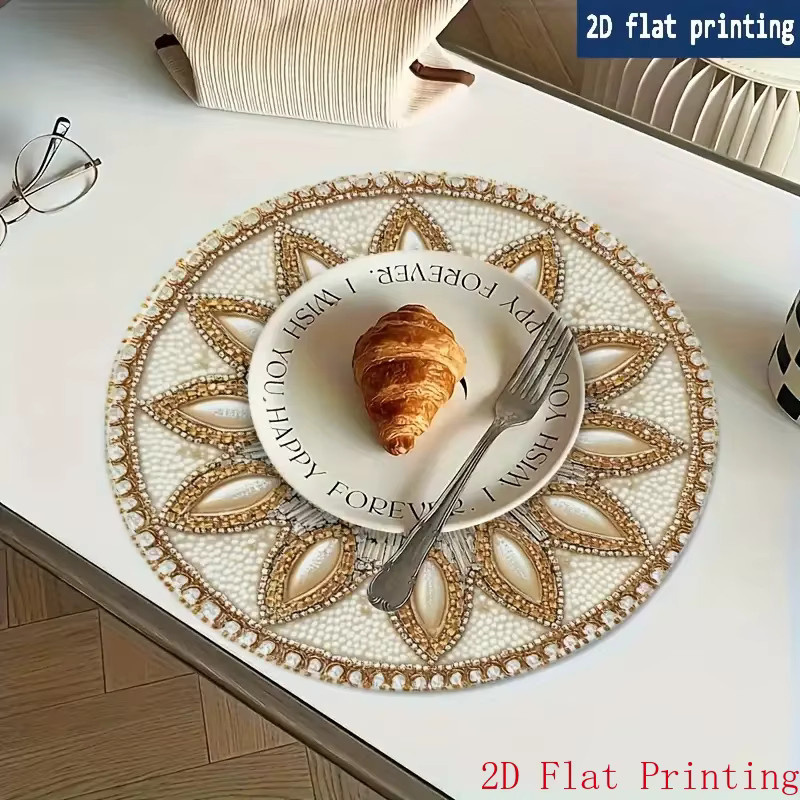 VIKAMA 4-teiliges rundes Tischset-Set aus Baumwolle, wasserdicht und hitzebeständig, 2D-Druck für Küche und Esszimmer - Bild 2