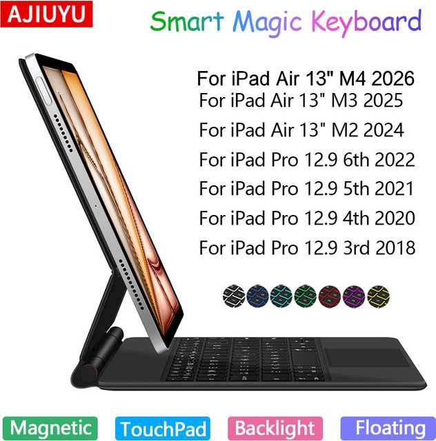 AJIUYU Magnetische Magic Keyboard Hülle für iPad Air 13 Zoll M4 M3 M2 und iPad Pro 12,9 Zoll 3. bis 6. Generation mit Touchpad und beleuchteter Tastatur, Schwarz - Bild 1