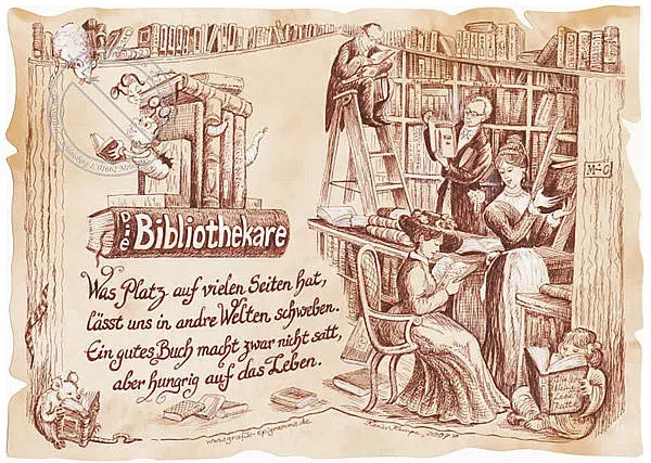 Zunftbild Bibliothekar als Vintage Paper Poster auf Antikpapier in A4, Mehrfarbig - Bild 1