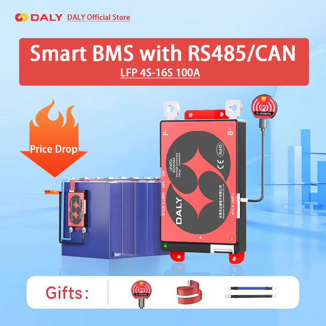 Daly Smart BMS Bluetooth Batterie-Schutzplatine für LiFePO4 12V 24V 48V 100A in Rot - Bild 1