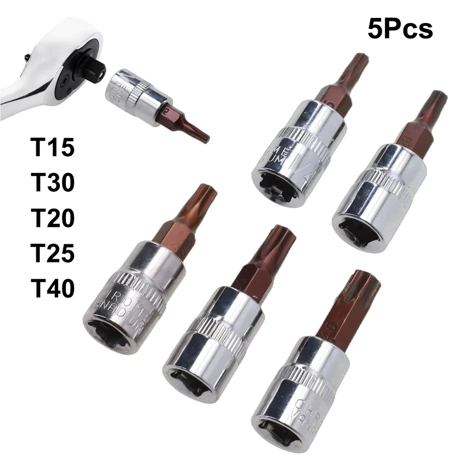 Rafford 5-teiliges Torx-Schraubendreher-Bit-Set mit 1/4 Zoll Antrieb, Innensechskant, Farben: Silber, Größen: T15, T20, T25, T30, T40 - Bild 2