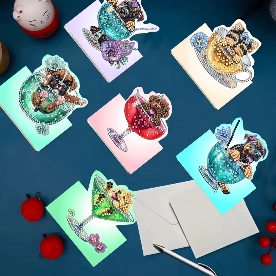 6-teiliges DIY Diamantmalerei Geburtstagskartenset mit Hundemotiv in Mehrfarbig - Bild 3