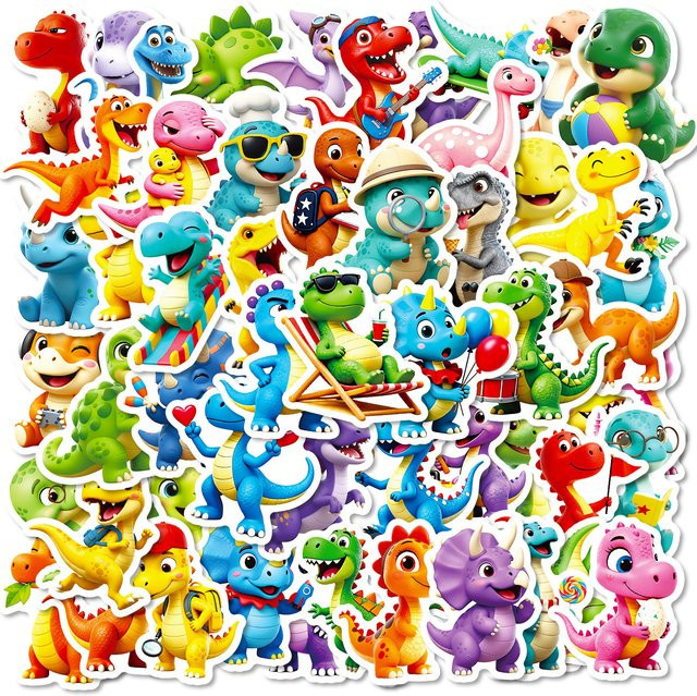 56 oder 112 Stück Cartoon 3D Dinosaurier Graffiti Aufkleber in Multicolour zur Dekoration von Schreibwaren und Notebooks - Bild 1