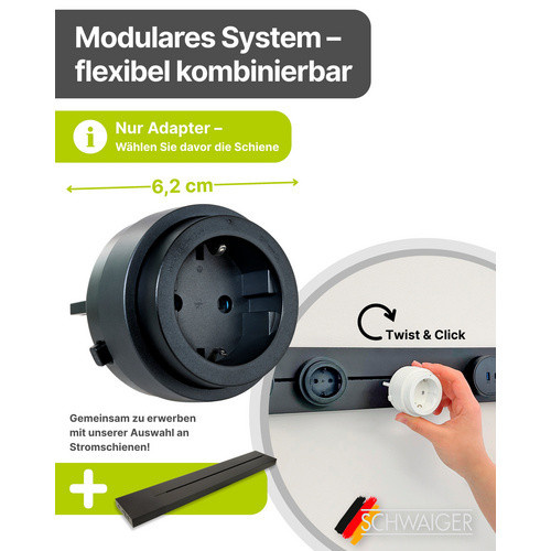 Schwaiger Stromschienen-Plug MSPS0230 Steckdosenadapter mit USB-C und USB-A in Schwarz - Bild 4