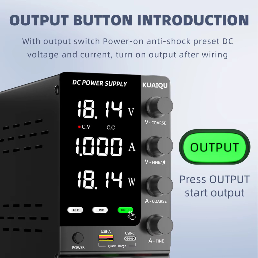 KUAIQU LED-Testnetzteil in Schwarz, einstellbares DC-Netzteil für Elektronik-Reparaturen mit optionalem OCP und OVP - Bild 3
