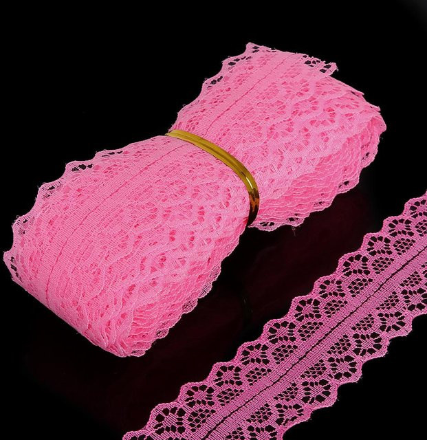 Home Craftdiy Bestickter Spitzenbesatz aus Baumwolle für Nähzubehör in Dunkelrosa, Breite: 2,8 cm, Länge: 4,57 m - Bild 1