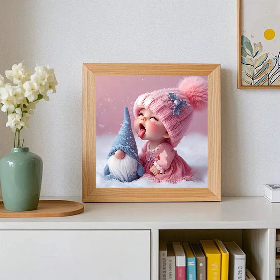 AZQSD 5D DIY Diamantmalerei Set Rosa Baby Gnome mit Winter Outfit und Wollmütze Full Round Stickerei Kit - Bild 3