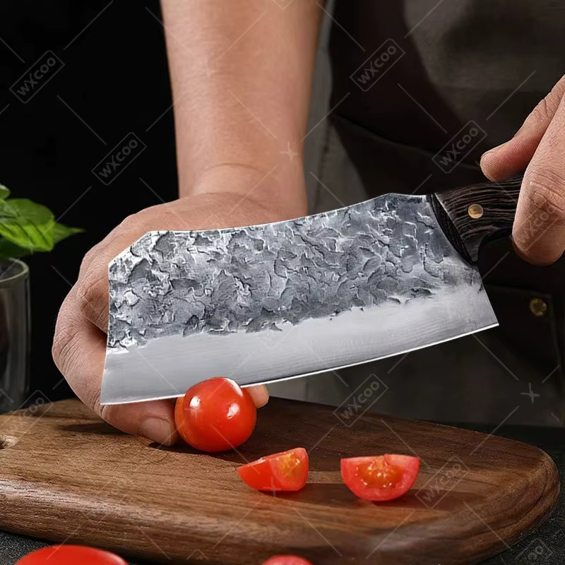 WXCOO Handgeschmiedetes Hackmesser aus Edelstahl in Silber mit Holzgriff für Fleisch und Küche - Bild 3
