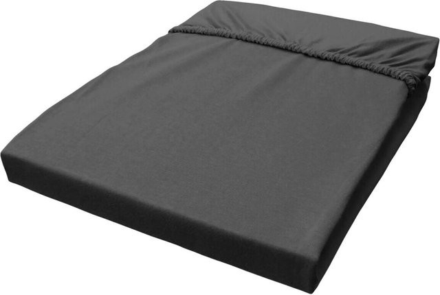 Biberna Trendline Boxspring Spannbetttuch aus Baumwolle und Elasthan in Anthrazit, B/L: 100 x 200 cm - Bild 1