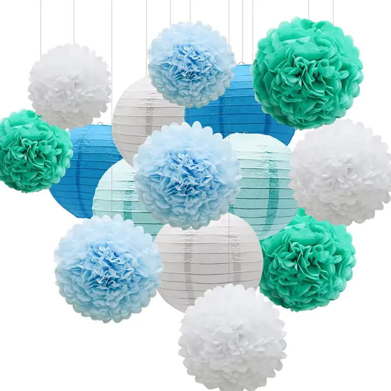 Merylover Chinesische Papier Laternen Lampions in Silber und Mehrfarbig als hängende Blumen-Deko für Hochzeit und Baby Shower, Durchmesser: 10 cm bis 40 cm - Bild 3