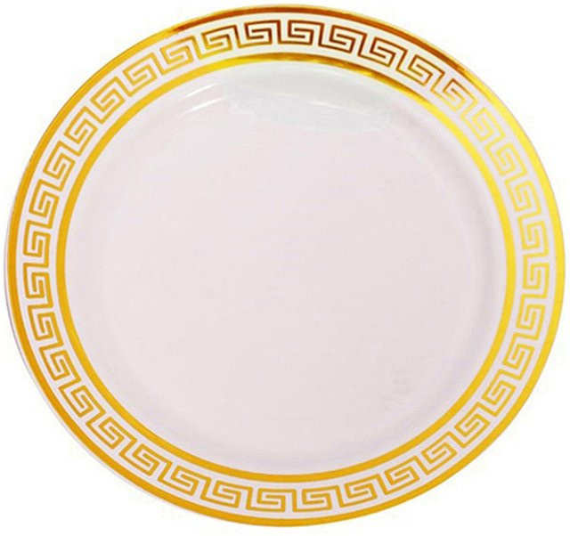GrandFlavor Dessertteller Set aus Kunststoff mit goldenem Rand, 10 Stück, Weiß/Gold - Bild 1