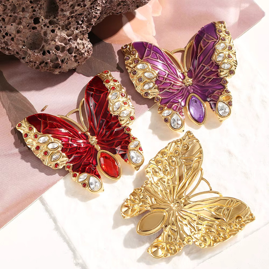 Schmetterling Anhänger, Vergoldet, Emaille, Strass, Kristall, Damen - Bild 2